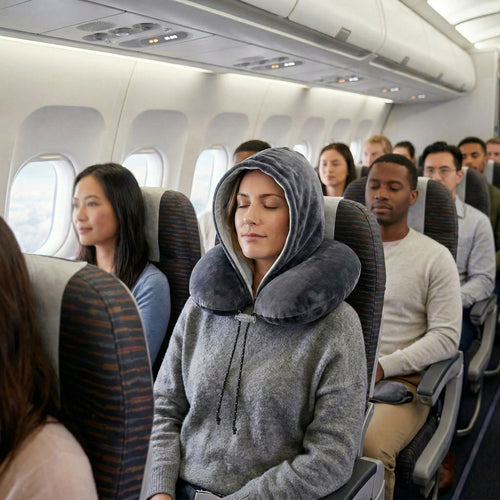 Hooded Neck Pillow: Purple x Grey