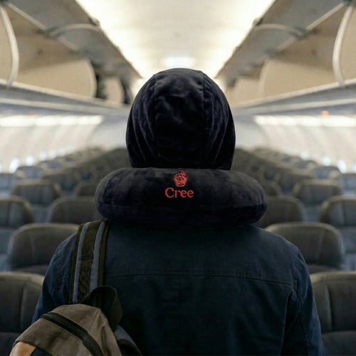 Hooded Neck Pillow: Black x Red
