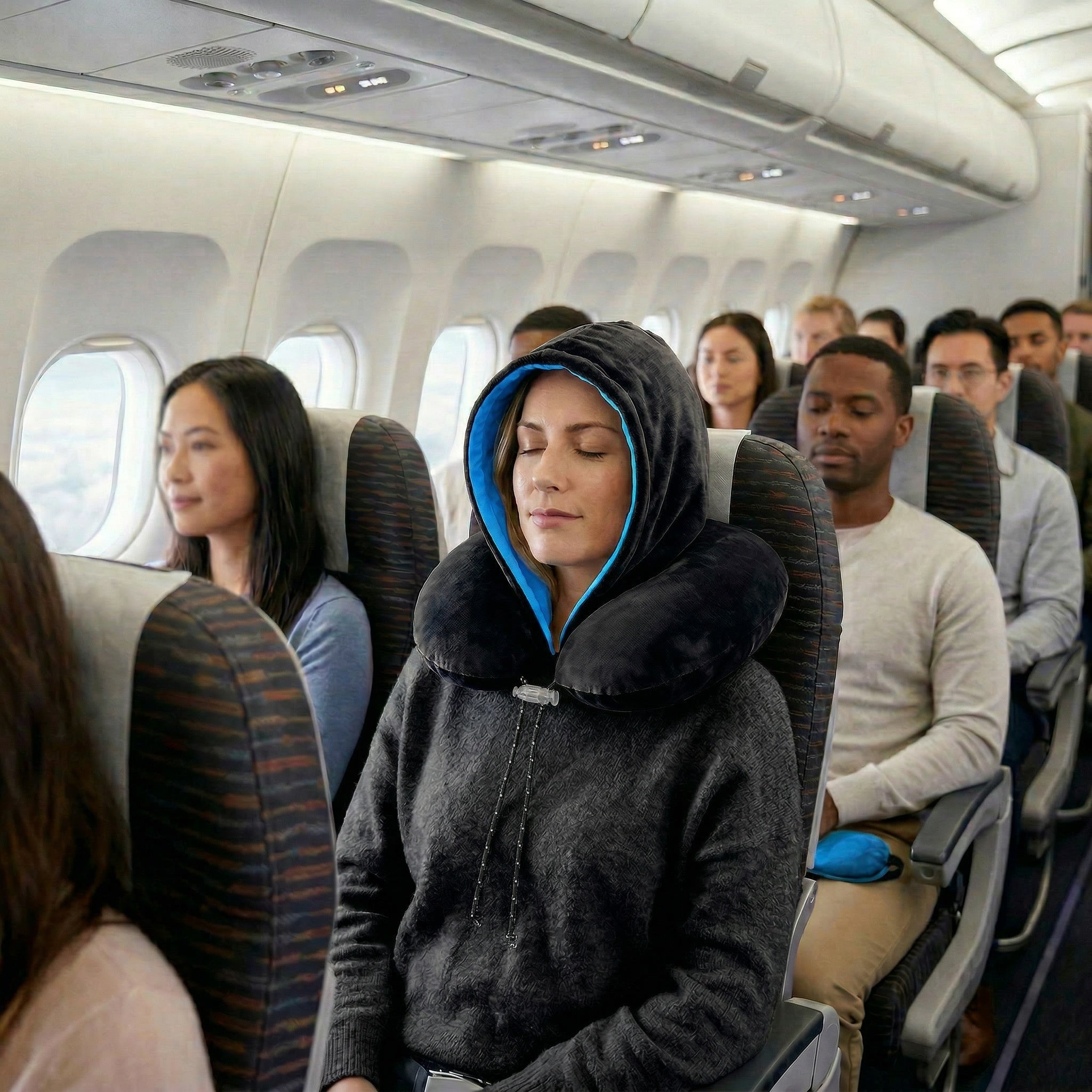 Hooded Neck Pillow: Black x Blue