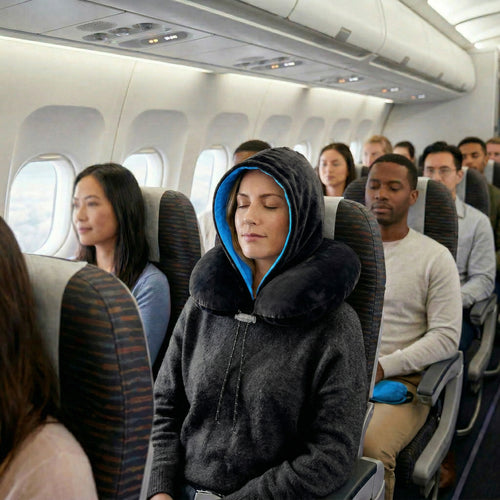 Hooded Neck Pillow: Black x Blue