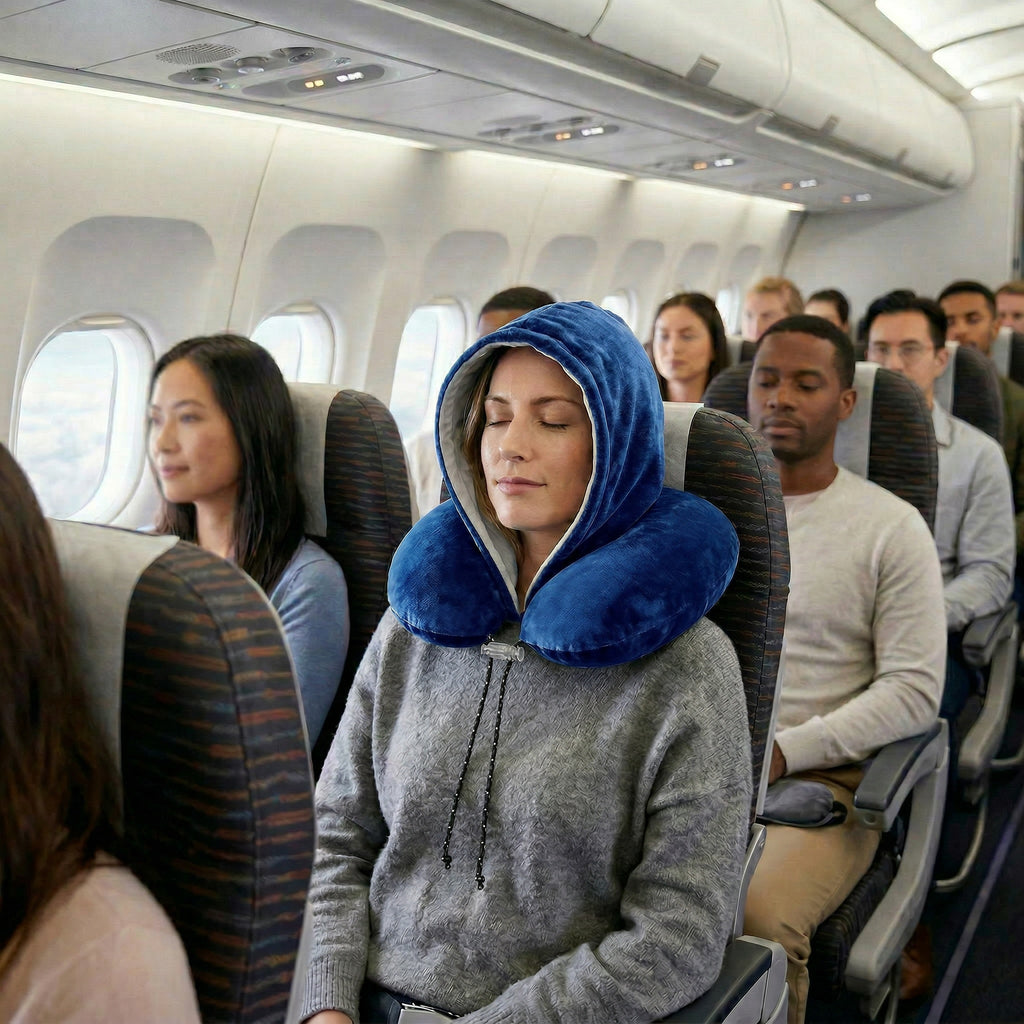 Hooded Neck Pillow: Blue x Grey