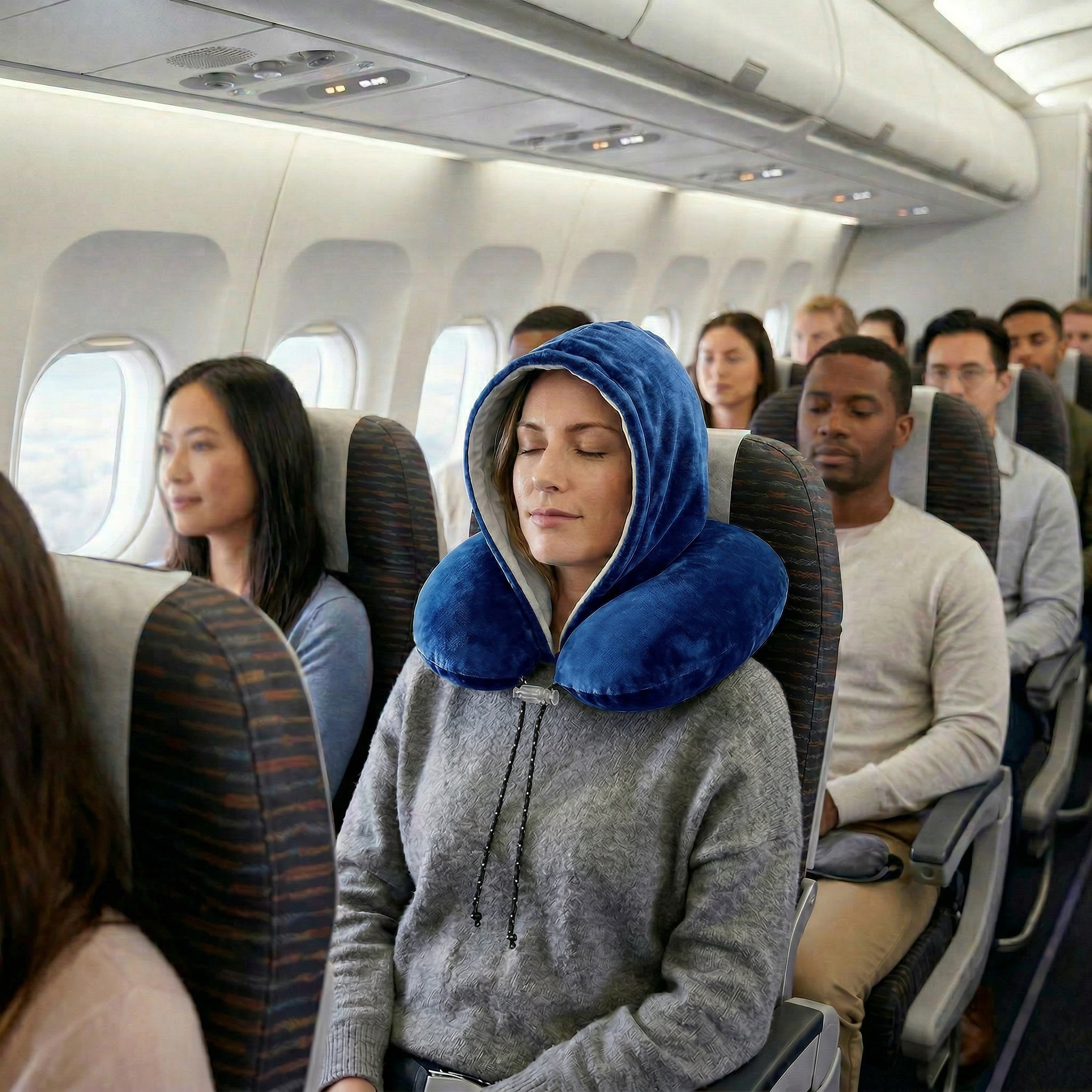 Hooded Neck Pillow: Blue x Grey