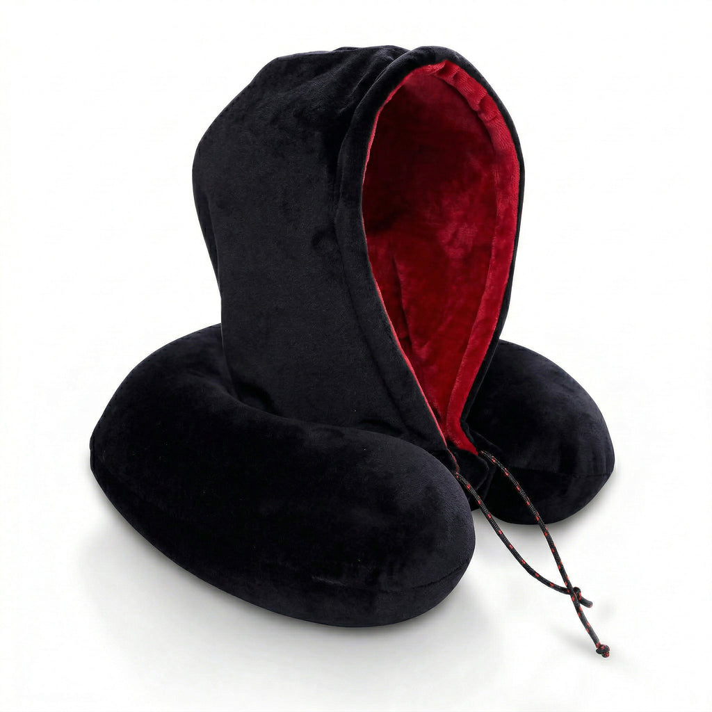 Hooded Neck Pillow: Black x Red